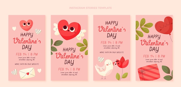 Gratis vector platte valentijnsdag instagram verhalencollectie