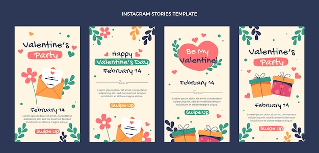 Gratis vector platte valentijnsdag instagram verhalencollectie