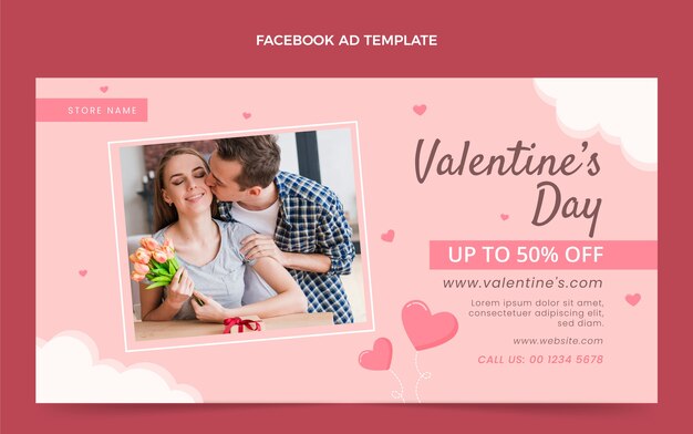 Platte valentijnsdag social media promo sjabloon