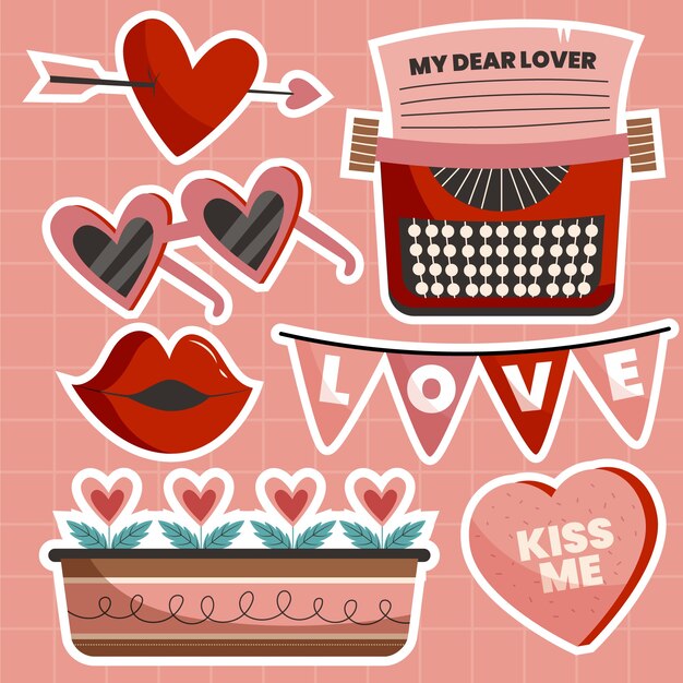 Platte Valentijnsdag stickers collectie