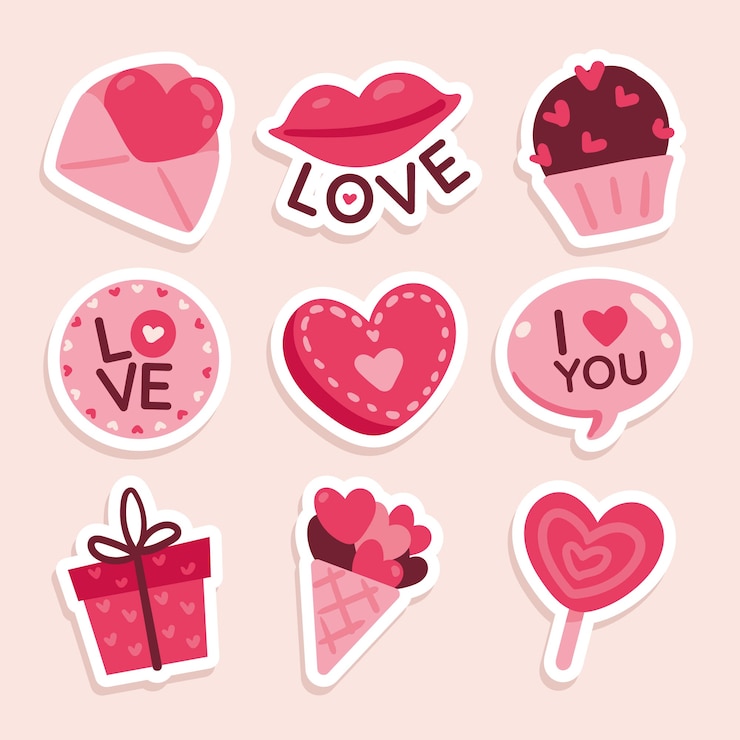 Gratis Vector platte valentijnsdag stickers collectie