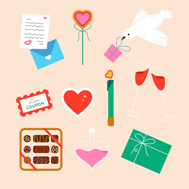 Platte Valentijnsdag stickers collectie
