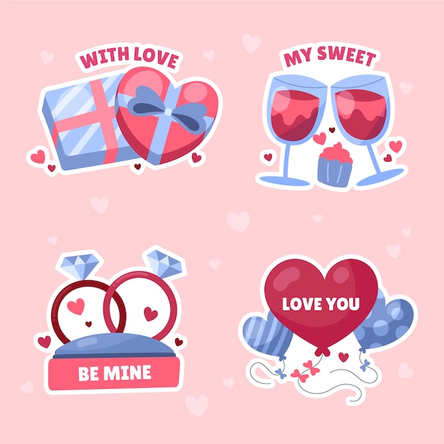 Gratis vector platte valentijnsdag stickers collectie