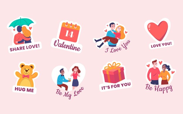 Platte Valentijnsdag stickers collectie