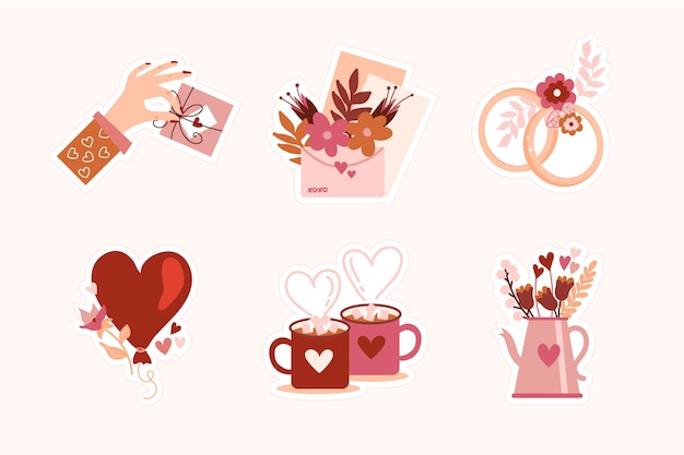 Gratis vector platte valentijnsdag stickers collectie