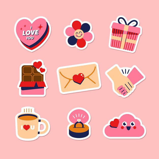 Platte Valentijnsdag stickers collectie