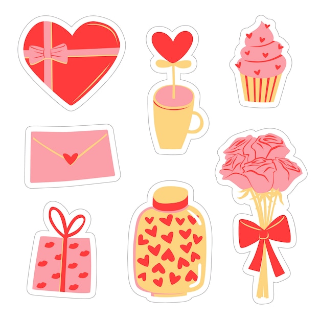 Gratis vector platte valentijnsdag stickers collectie
