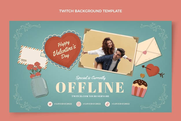 Gratis vector platte valentijnsdag twitch achtergrond