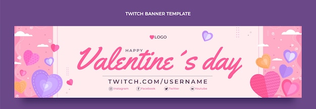 Gratis vector platte valentijnsdag twitch banner