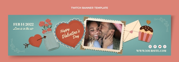 Gratis vector platte valentijnsdag twitch banner