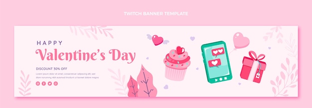 Gratis vector platte valentijnsdag twitch banner