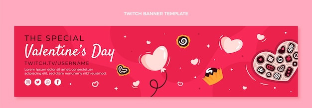 Gratis vector platte valentijnsdag twitch banner