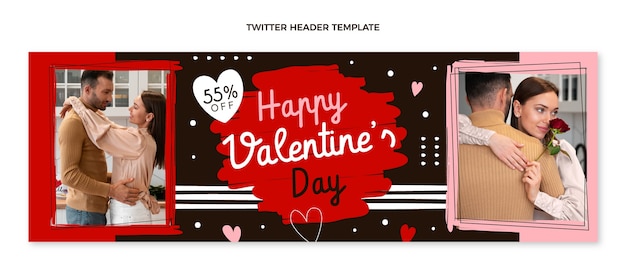 Gratis vector platte valentijnsdag twitter header