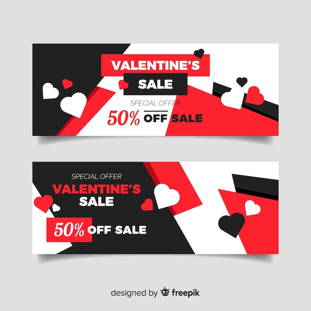 Gratis vector platte valentijnsdag verkoop banners