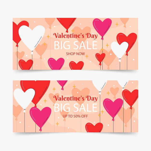 Platte valentijnsdag verkoop horizontale banners set