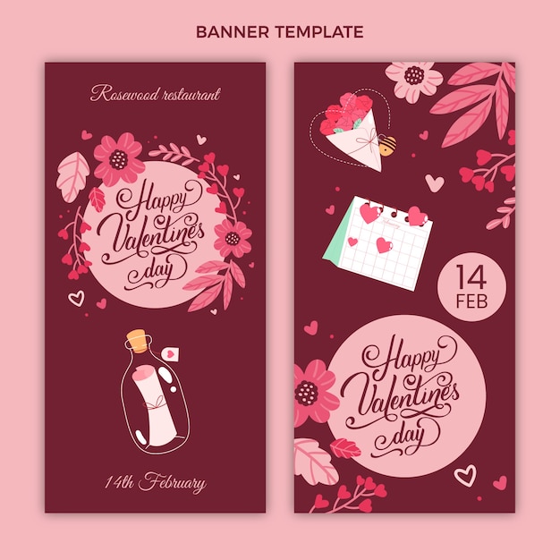 Gratis vector platte valentijnsdag verticale banners set