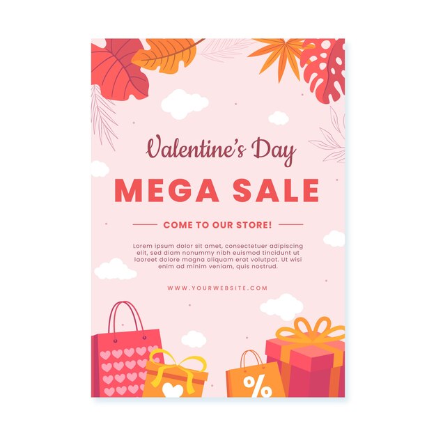 Gratis vector platte valentijnsdag verticale flyer-sjabloon