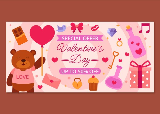 Platte valentijnsdag viering verkoop sjabloon voor spandoek