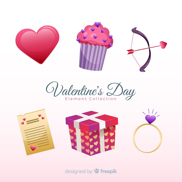 Gratis vector platte valentine elementen pack