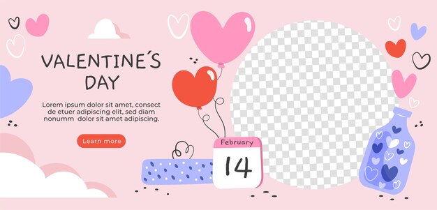 Gratis vector platte valentine's day horizontale banner sjabloon