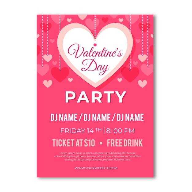 Gratis vector platte valentines partij posterontwerpsjabloon