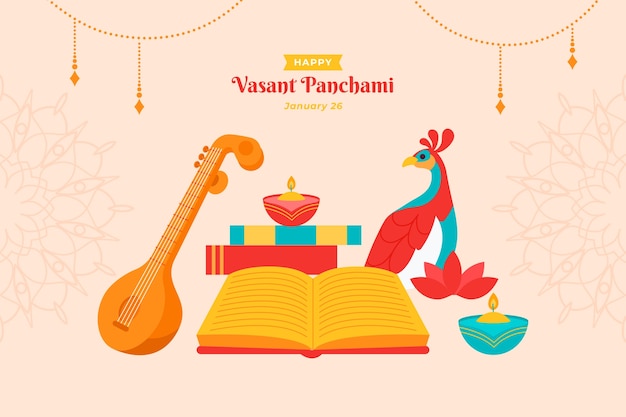 Gratis vector platte vasant panchami festival achtergrond
