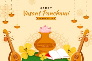 Platte vasant panchami viering achtergrond