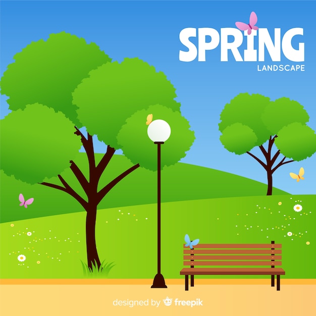 Gratis vector platte veld lente achtergrond