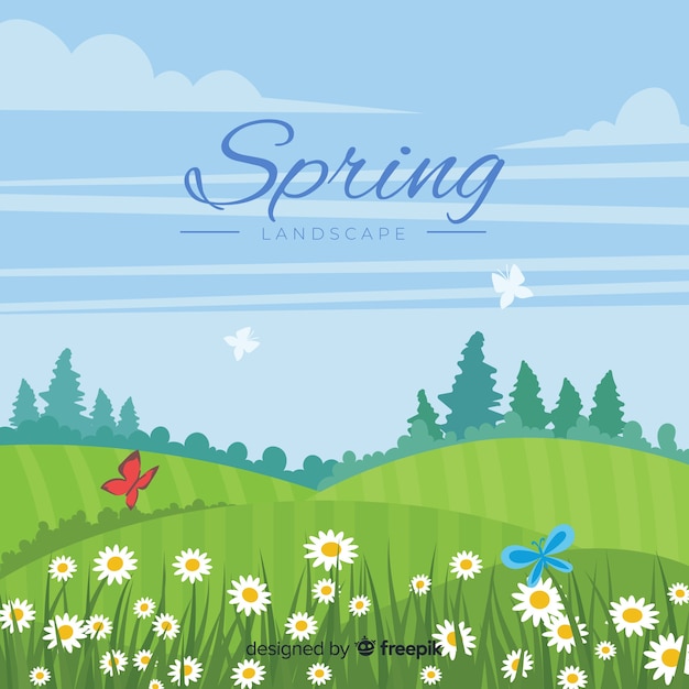 Gratis vector platte veld lente achtergrond