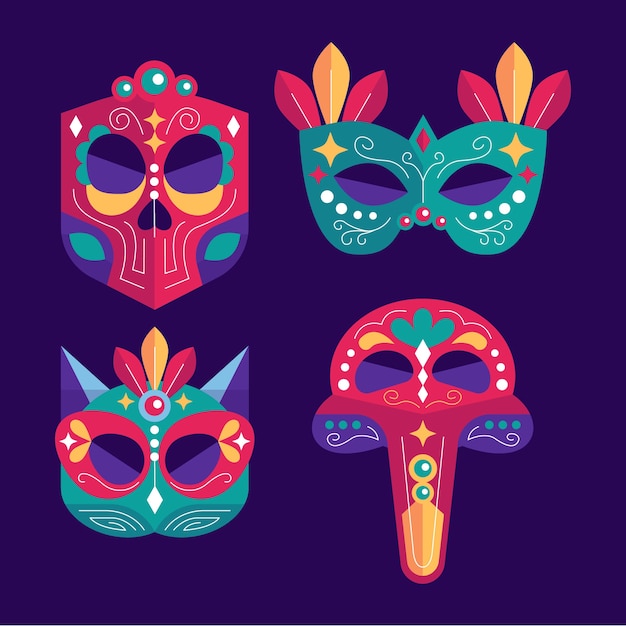 Gratis vector platte venetië carnaval maskers collectie