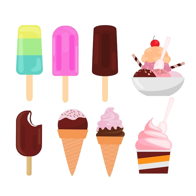 Gratis vector platte verfrissende ijs set