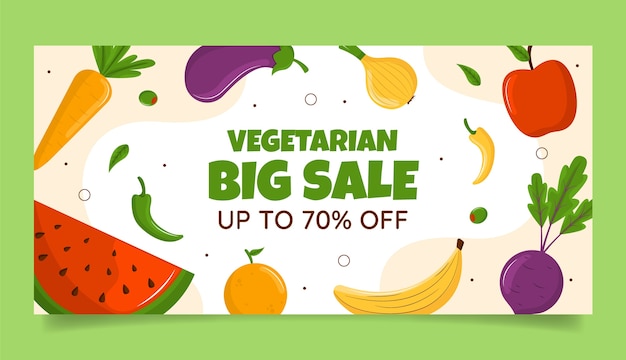 Gratis vector platte verkoop banner sjabloon voor wereldvegetarische dag viering