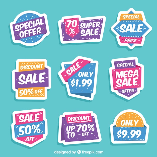 Gratis vector platte verkoop label / badge collectie