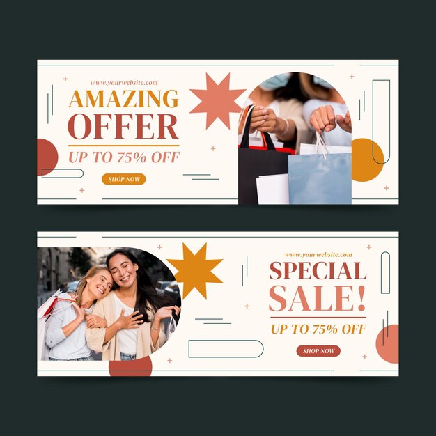 Platte verkoopbanners set met foto