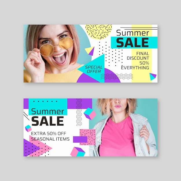 Platte verkoopbanners set met foto