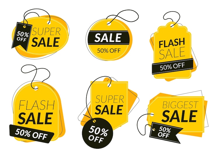 Gratis Vector platte verkooplabels met speciale korting