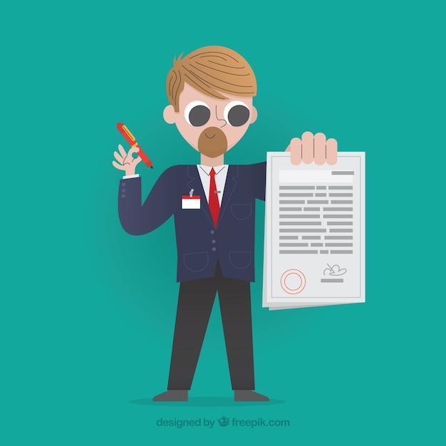 Gratis vector platte verkoper karakter contract document te houden