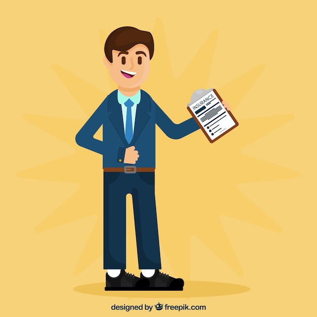 Gratis vector platte verkoper karakter contract document te houden