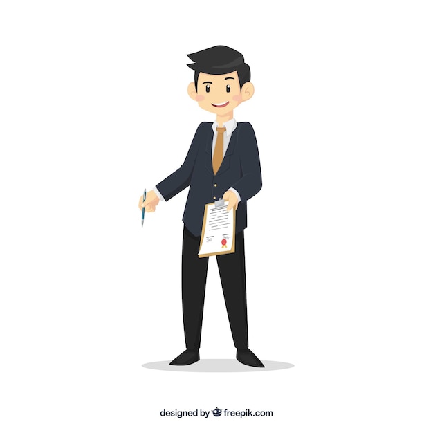 Gratis vector platte verkoper karakter contract document te houden