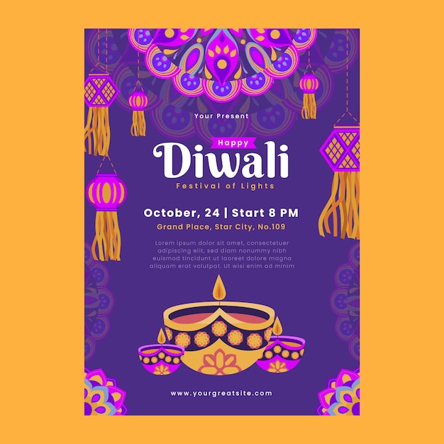 Gratis vector platte verticale flyer-sjabloon voor diwali-viering