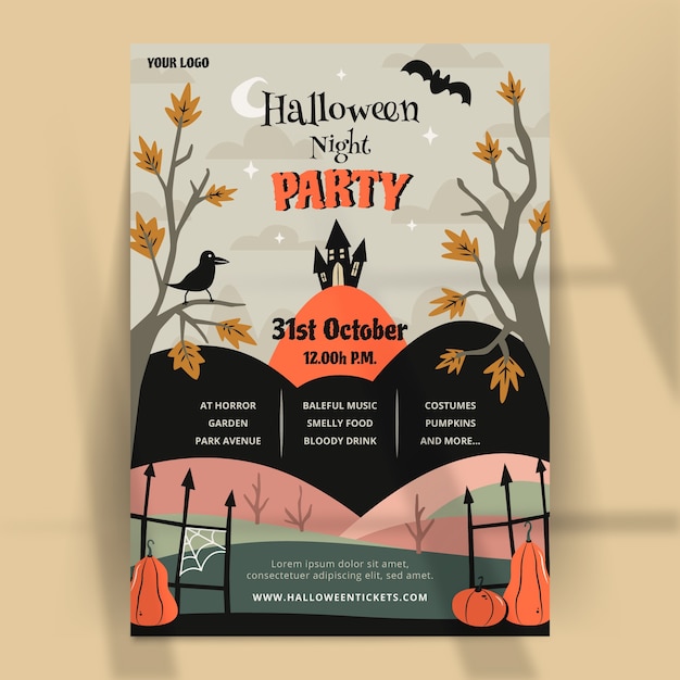 Gratis vector platte verticale flyer-sjabloon voor halloween-feest