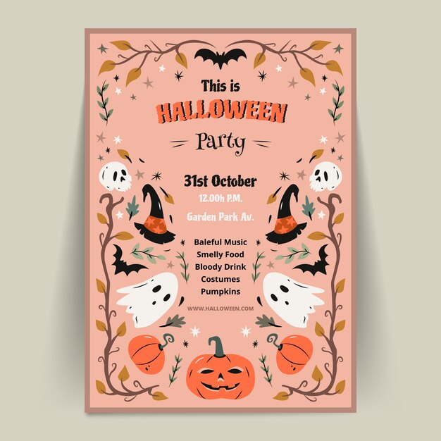 Platte verticale flyer-sjabloon voor halloween-feest