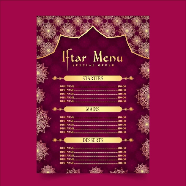 Platte verticale iftar menusjabloon