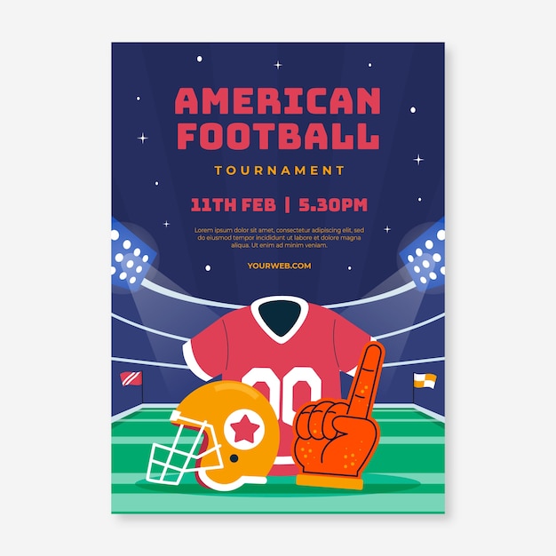 Gratis vector platte verticale poster sjabloon voor american football championship