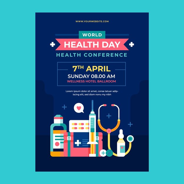 Gratis vector platte verticale poster sjabloon voor bewustwording van de wereldgezondheidsdag