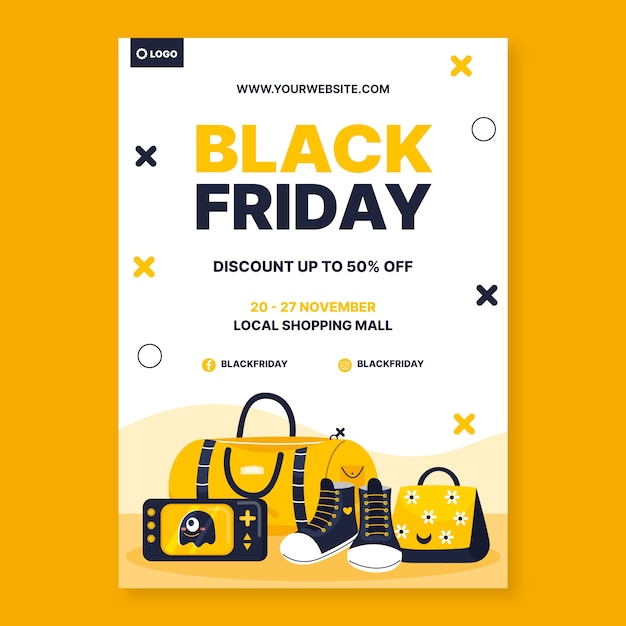 Gratis vector platte verticale poster sjabloon voor black friday-verkoop