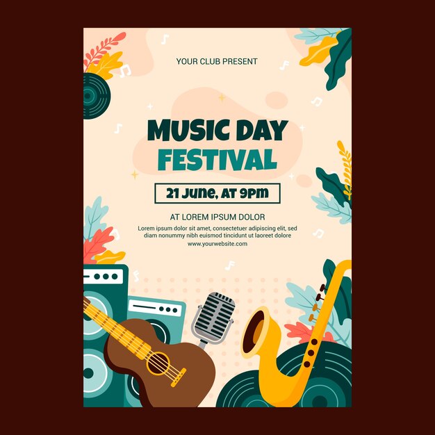 Gratis vector platte verticale poster sjabloon voor de viering van de dag van de wereldmuziek