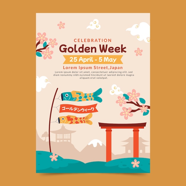Gratis vector platte verticale poster sjabloon voor de viering van de gouden week