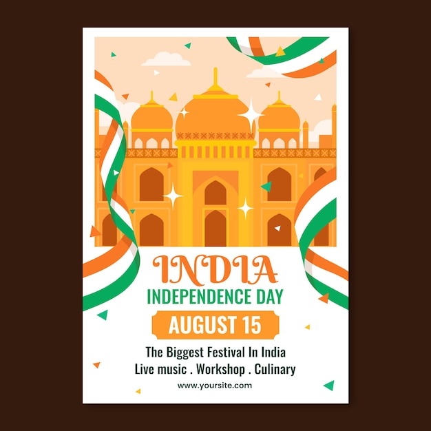 Gratis vector platte verticale poster sjabloon voor de viering van de onafhankelijkheidsdag van india