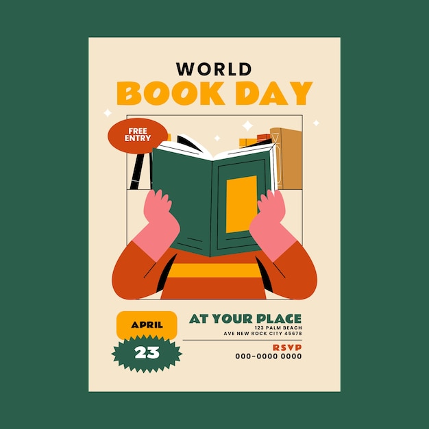 Platte verticale poster sjabloon voor de viering van de wereldboekdag
